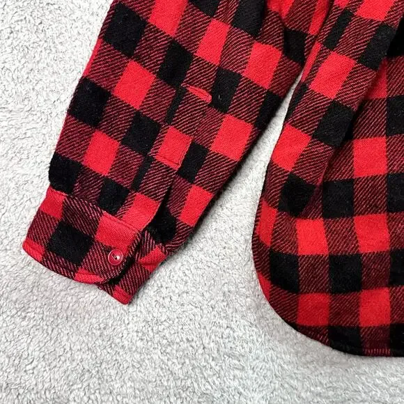 Vintage 80's Woolrich Men's XL Wool Blend Red Black Buffalo Plaid Shirt Style 93 - Picture 8 of 9
